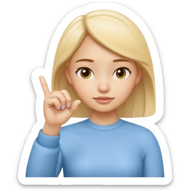 Emoji-style girl (Apple style) making a pinching gesture: thumb and index finger close together showing something is small, other fingers folded, same style as Apple 3D emojis, soft colors, glossy texture sticker