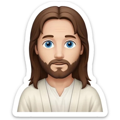 Jesus Christ with Blue eyes, brown long hair, white outfit sticker