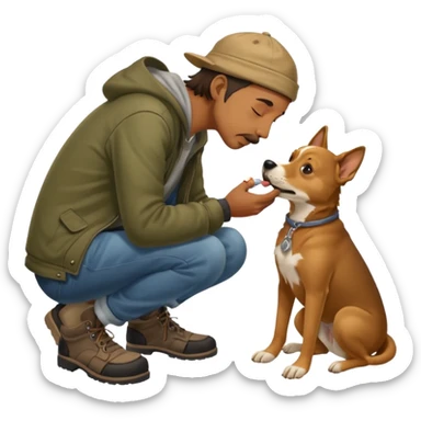 a homeless man licking dogs feet sticker