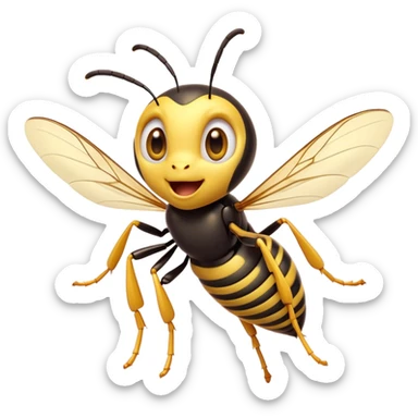 Cinematic Cheeky Wasp Portrait Emoji, Head tilted dramatically with an exaggeratedly shocked expression, featuring a slender, sharply striped body with wide, comically expressive eyes full of playful disbelief and animated, fluttering wings, Simplified yet hilariously expressive features, highly detailed, glowing with a slightly sassy glow, high shine, dramatic yet playful, stylized with an air of cheeky insect mischief, soft glowing outline, capturing the essence of a meme-worthy wasp that looks ready to buzz its way into viral fame! sticker