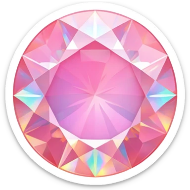 round cut pink opal with precise gemstone facets and holographic color play and fire sticker