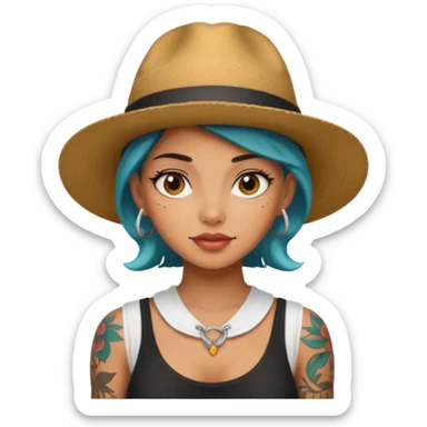 tattooed girl with a hat sticker