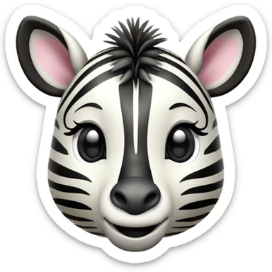 Cinematic Cute Zebra Portrait Emoji, Head tilted playfully and inquisitively, featuring a glossy, intricately striped Fur of black and white with round, sparkling eyes filled with curious wonder, Simplified yet irresistibly adorable features, highly detailed, glowing with a warm, friendly glow, high shine, affectionate and spirited, stylized with a touch of savannah whimsy, bright and endearing, soft glowing outline, capturing the essence of a mischievous yet loving zebra, so playful it feels like it could prance out of the screen and into your arms! sticker