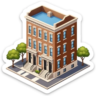 NYC brownstone townhouse, isolated exterior isometric  sticker