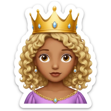 Princess brown skin, with curly blonde hair, small crown sticker