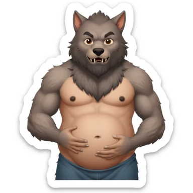 A shirtless pregnant burly male werewolf holding his pregnant belly  sticker