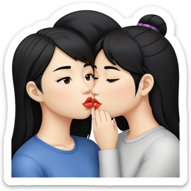 2 lesbians kissing, one asian and one white with black hair  sticker