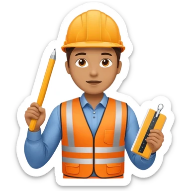 worker wearing orange west holding a ruler sticker