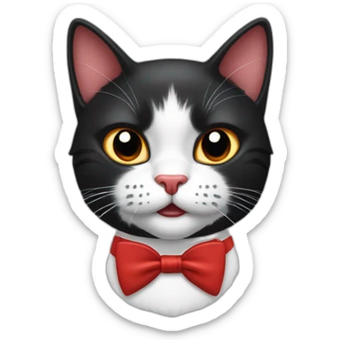White and black cat wearing a red bow tie,  gets angry and shows his teeth  sticker
