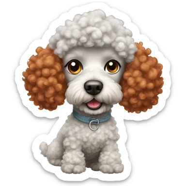poodle dog with curly red hair dressed in cloudy-like clothes sticker