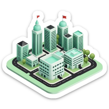 Collectivités Territoriales (Local Authorities), 3D techy icon with black and mint green (#B5F4D3) color scheme, regional map with administrative buildings sticker