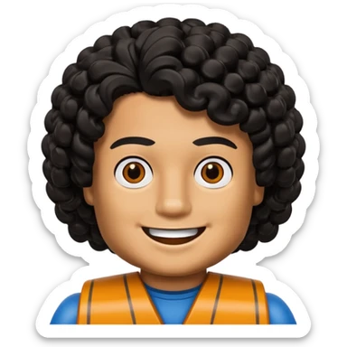 Brown boy, curly black hair, Lego head sticker