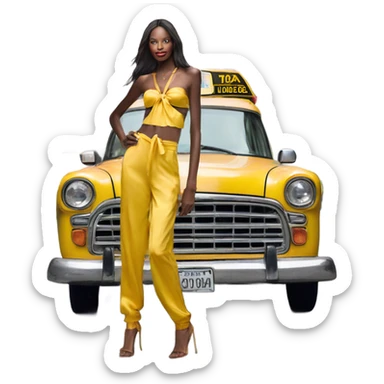 Photo of Victoria secret model posing by a taxi  sticker
