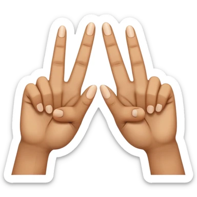two hands using middle fingers straight and parallel to each other, index fingers pressing together at the apex to form a triangle, light brown skin tone sticker