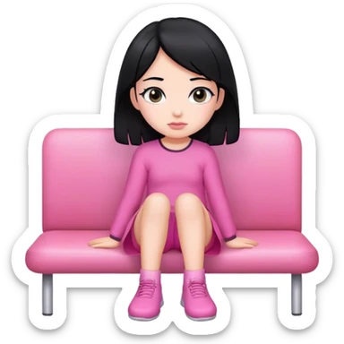 black hair girl sitting down waiting pink clothes sticker