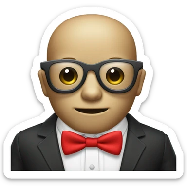 Generate a Skull wearing clear Glasses and a red Bowtie on chest. Half the skull should be black while other half should be white sticker