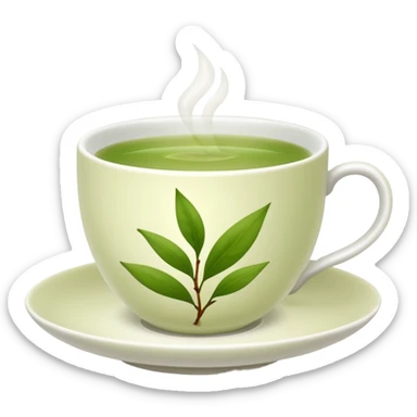 White tea cup with leaf sticker