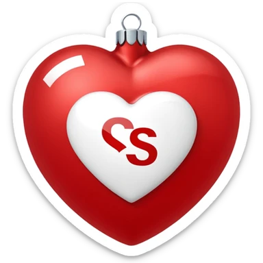 red Christmas heart-shaped ball with white "S" logo sticker