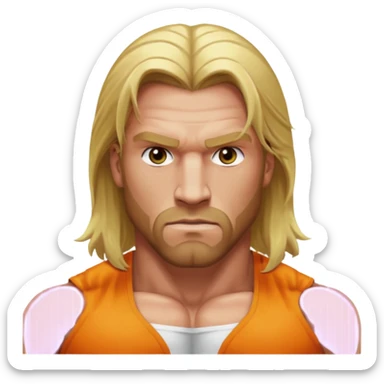 Triple H with hazel eyes, long blonde hair, shirtless sticker