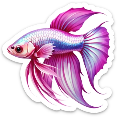 pink and white betta fish with beautiful tail sticker
