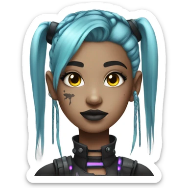 cyborg goth girl, neon hair, twintails sticker