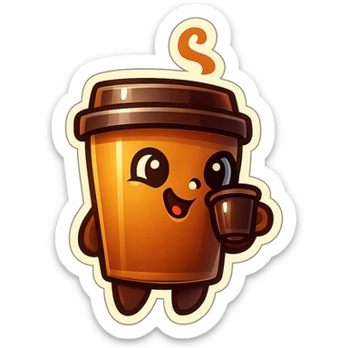 Tall coffee cup, intrigued, mischievous, drinking coffee, looking sideways sticker