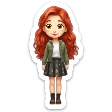 1girl, red hair, messy, sending kiss, in a skirt ((high saturation)), ((best quality)), ((masterpiece)), ((realistic)), (detailed) chill, smile, russian girl, looking to the side sticker