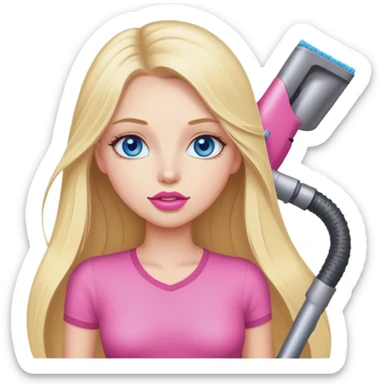 Cinematic realistic blonde with long hair, blue eyes and pink lips vacuums sticker