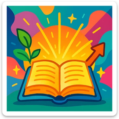 open book with a positive aura, representing lifestyle improvement, vibrant colors, feeling of personal growth sticker