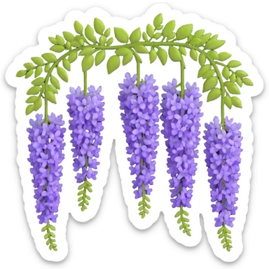 Detailed wisteria blossom with hanging clusters of lavender flowers in pendulous racemes and delicate green foliage sticker