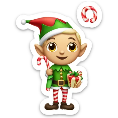 Elf holding a candycane  sticker