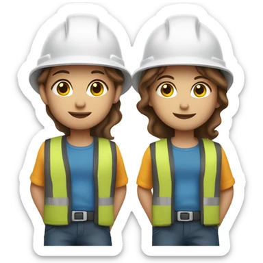 Twins wearing hard hats but one is brown and short than the other sticker