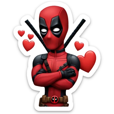 Deadpool with heart sticker