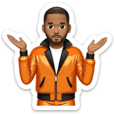 R. Kelly with dark brown hair, orange sequin outfit sticker