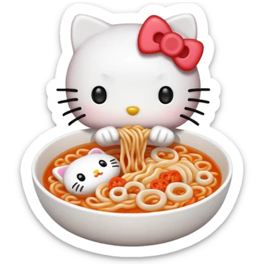Hello Kitty eating kimchi udon noodles sticker