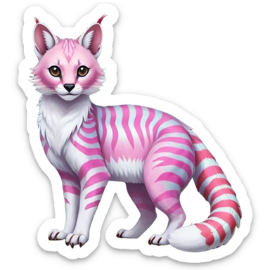 Colorful tropical tribal pale light fruity pastel white glorious iridescent divine exotic cute albino neon vibrant zigzagged cool beautiful fantasy-caracal-civet-genet-sergal-vernid-Gryphon-Cacomistle-Trico-oncilla-animal-Fakémon-hybrid-fursona (full body), facial markings,  sticker
