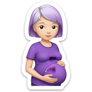 pregnant older women with purple shirt, white very short hair, head neck and abdomen only sticker