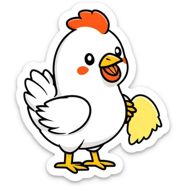A chicken eating hair sticker