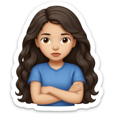 Hispanic girl with long dark wavy hair crossing her arms and slightly pouting sticker