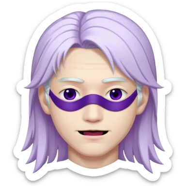 A young pale skinned Japanese man, with long free white hair. Purple eyes pink lips. Devious smile and an eyepatch sticker