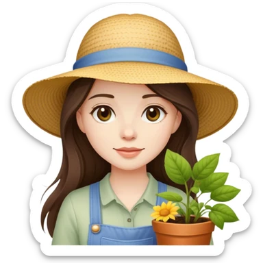 beautiful pale brunette girl with long hair gardening sticker