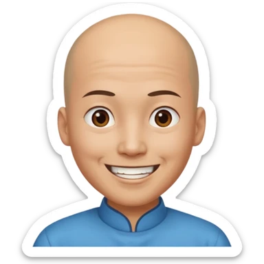 chineese man with a bald head and ponytail coming out in the middle sticker