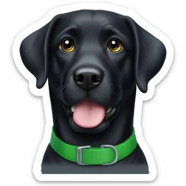 Black Labrador with green collar sticker