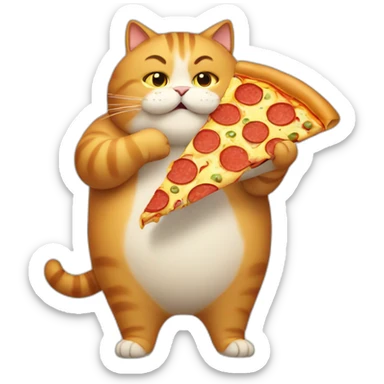 a fat cat eating pizza sticker