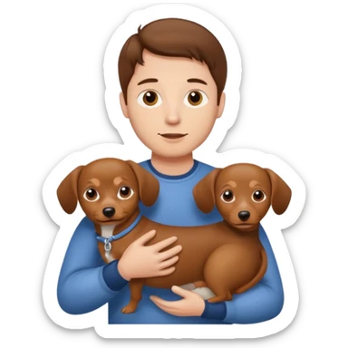 Man with brown hair and white skin carrying a chiweenie sticker