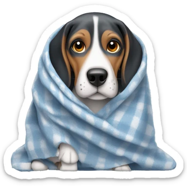 bluetick beagle wrapped in a blanket sticker
