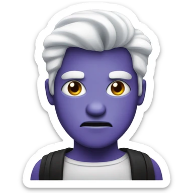 A purple evil guy with white hair, black bandana on Head, and sky blue eyes and Ironic look sticker