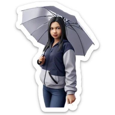 girl with umbrella in city sticker