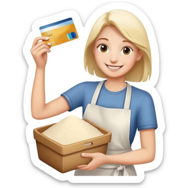 Happy emoji with a credit card in hand and pile of flour sticker