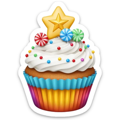cupcake with white frosting and a star-shaped candy sticker